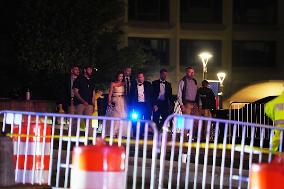 Guest being evacuated from the Washington Hilton after shots were fired.