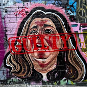 A graffiti mural of Erin Patterson has been altered to add the word “guilty” in a laneway near the Queen Victoria Market in Melbourne.