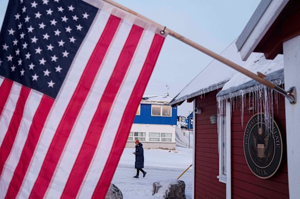 The American flag flies outside the US consulate in Nuuk, the Greenland capital.