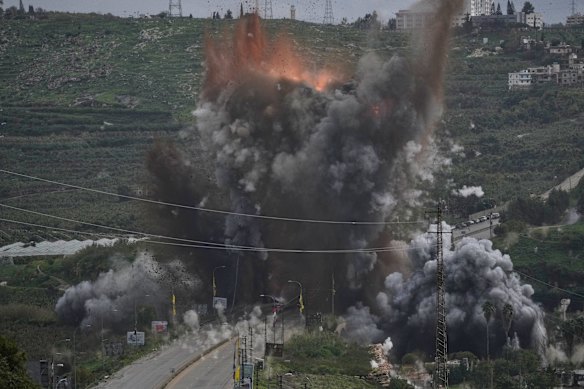 An Israeli strike on the Qasmiyeh Bridge over the Litani River in Lebanon on Sunday.