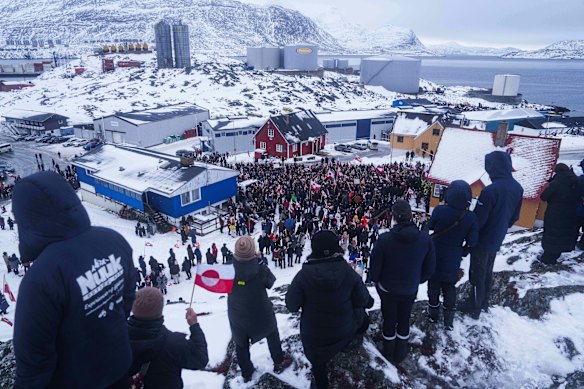 People protest against Trump’s policy towards Greenland in front of US consulate in Nuuk, Greenland, at the weekend.