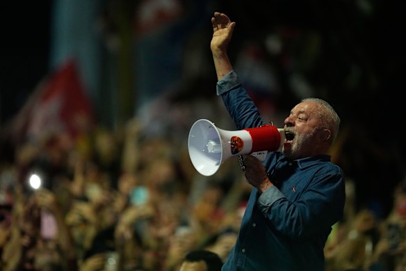 Lula addresses supporters in Sao Paulo during a victory rally.