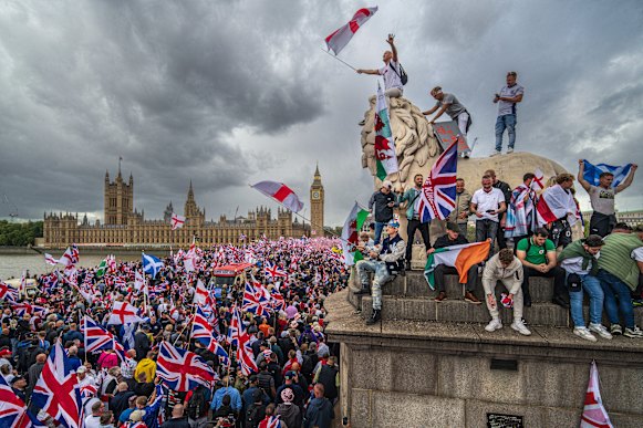 Protesters, pictured in September 2025, during a “Unite The Kingdom” anti-immigration rally on Westminster Bridge.