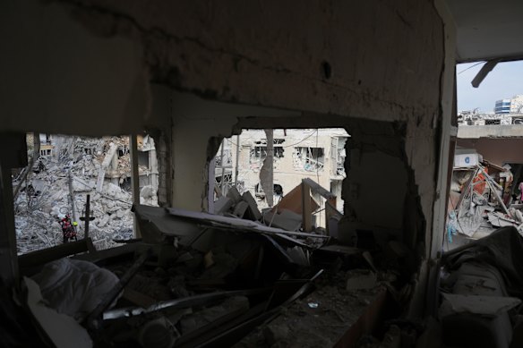 A heavily damaged apartment in a residential building near Tel Aviv that was hit by an Iranian missile.
