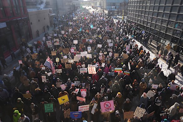 Hundreds of demonstrators gathered in downtown Minneapolis for a snap rally.