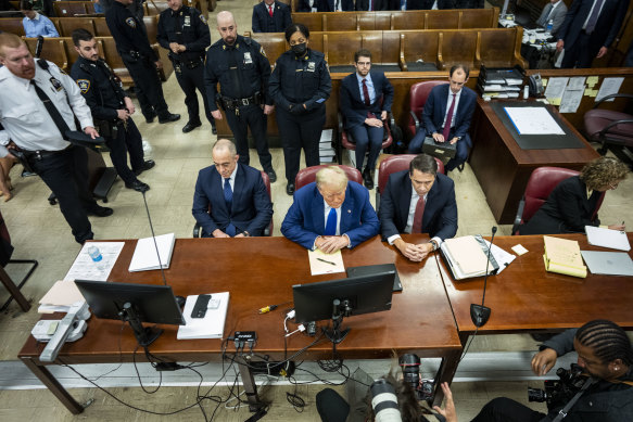 Former president   Donald Trump attends his transgression  proceedings  astatine  the New York State Supreme Court successful  New York.