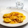 Spanner crab ravioli with pumpkin bisque.