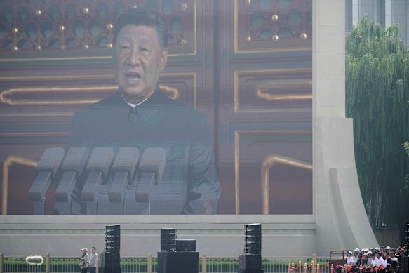 Chinese President Xi Jinping speaks at the military parade.