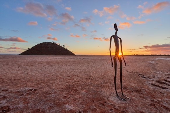 Sculpture by Antony Gormley at Lake Ballard, Western Australia.