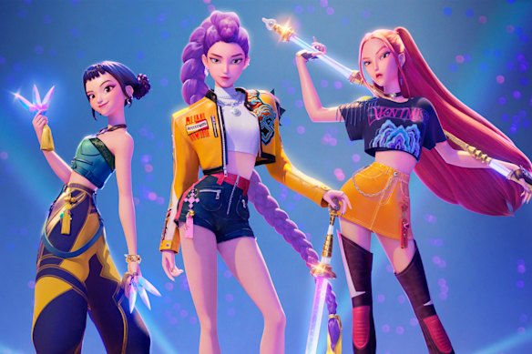 KPop Demon Hunters Zoey, Rumi and Mira.