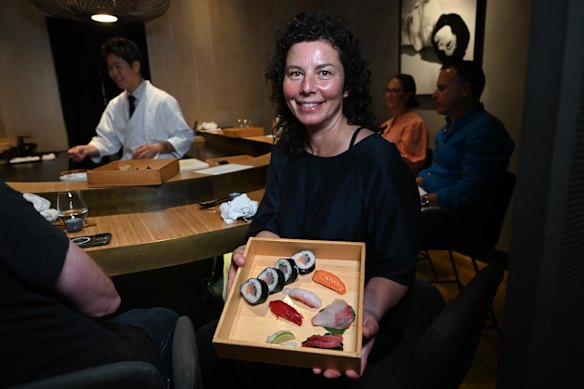 Writer Dani Valent with the sushi she made with chef Toaki Kyo’s guidance.