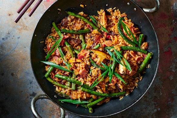 For a more substantial meal, add a fried egg to this XO, shiitake mushroom and bacon fried rice. 