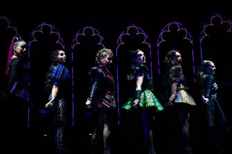Members of the West End musical SIX performing at the Sydney Opera House Studio in Sydney 2020