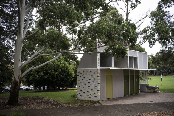 The new toilet block in Camperdown Memorial Park. Designed by Lahznimmo architects it is one of three amenity blocks shortlisted for an architecture award by the NSW Chapter of the Institute of Architects.
