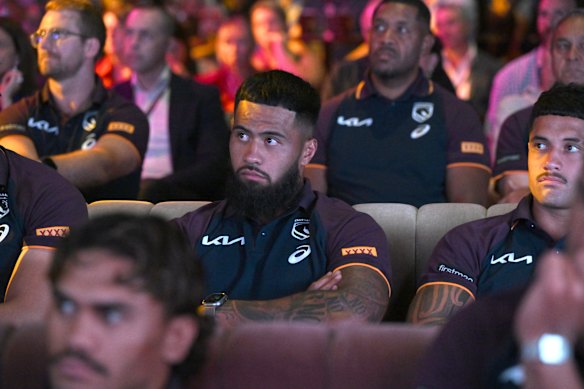 Payne Haas at Brisbane’s season launch on Monday.