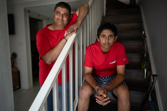 Parag Modi and his son Hirsh, 14, who goes to Blacktown Boys High School.