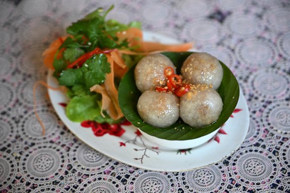Tapioca dumplings with lotus root, pickled turnip and peanuts.