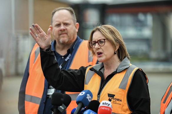 Victorian Premier Jacinta Allan and SUBCO chief executive Bevan Slattery at the announcement of a submarine cable laying project. 