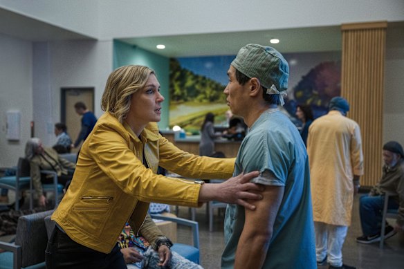 Rhea Seehorn in Pluribus, the series written for her by Vince Gilligan.