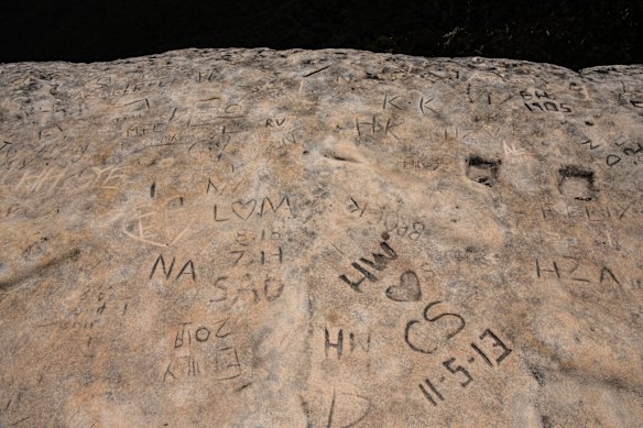 Hundreds of visitors have carved their initials into Lincoln’s Rock.