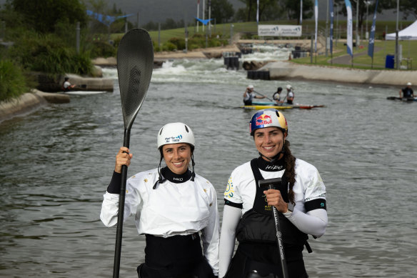 Jess and Noemie Fox after training at the Penrith Whitewater Stadium.