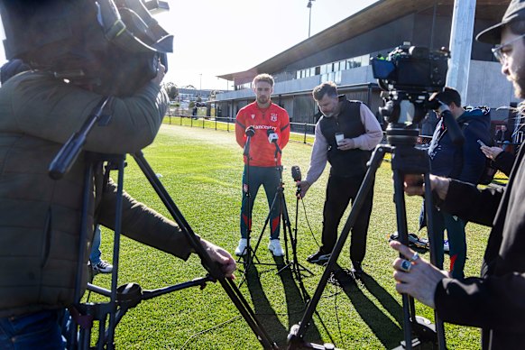 Wrexham’s Sam Smith fronts the media on Wednesday.