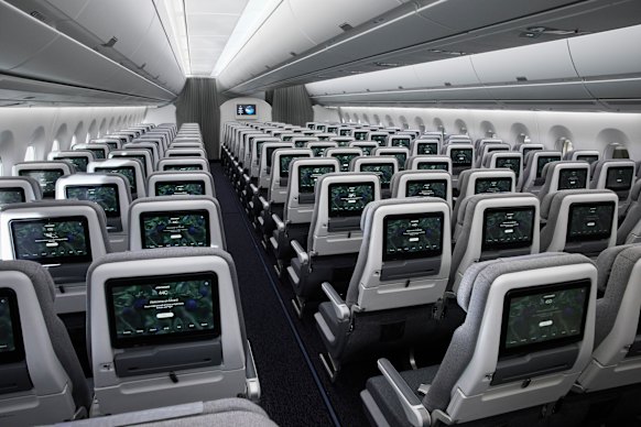 The economy class cabin on board a Finnair A350.