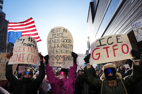 Protests in Minneapolis the day after Alex Pretti was shot and killed by federal agents in January.