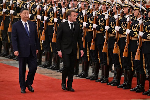 France’s President Emmanuel Macron with President Xi Jinping at his state visit to China last week. 