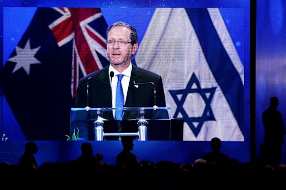 Israeli President Isaac Herzog speaking on February 9 in Australia.