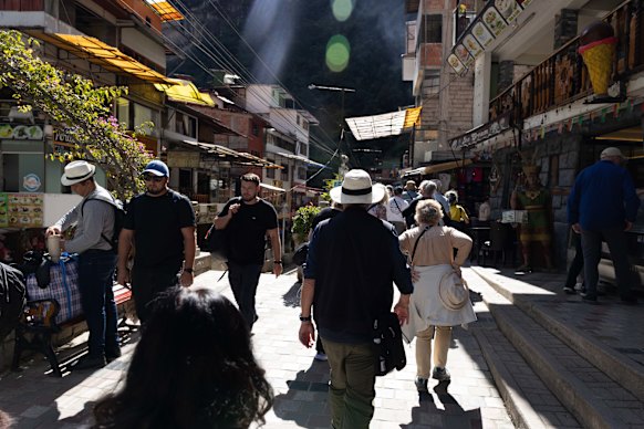 Aguas Calientes, also known as Machu Picchu Pueblo, at the foot of the Machu and Huayna Picchu mountains.
