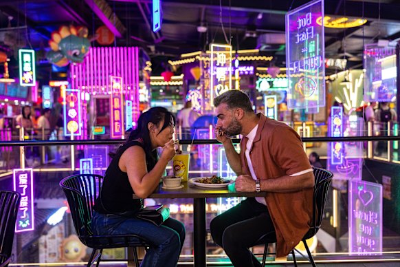 The neon lights of Chinatown in Burwood.