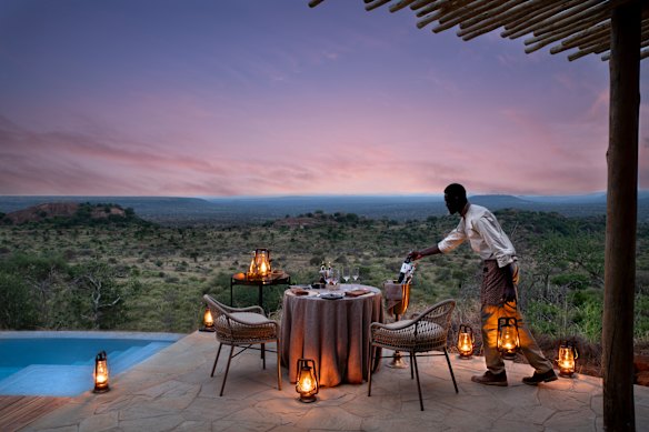 Setting up for an alfresco dinner.