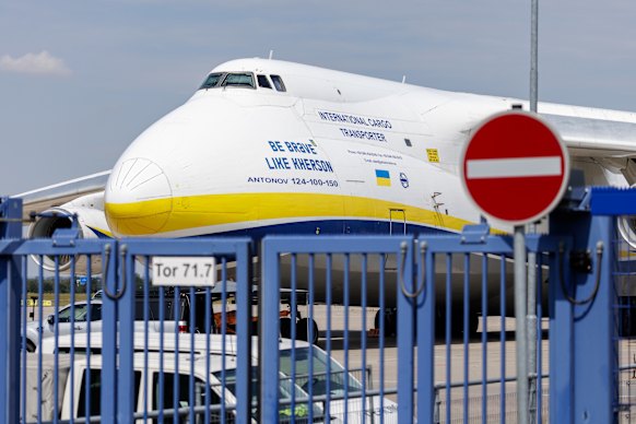 A Ukrainian Antonov cargo plane stands at Leipzig Airport after last month’s security alert. 