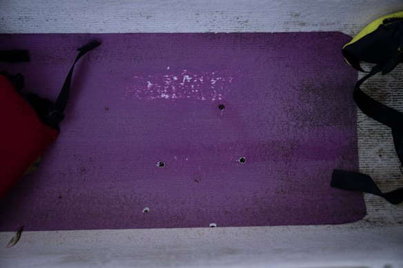 These holes were drilled into one of the Bluefins’ canoes. 