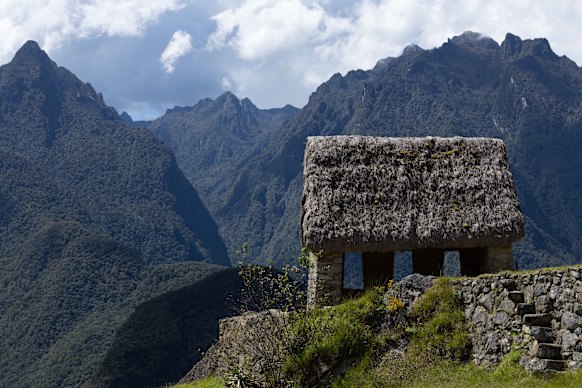The historic Guardhouse or Casa del Vigilante of Machu Picchu, Peru.