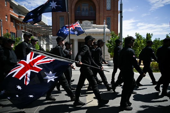 Sixteen members of the National Socialist Network were arrested in Adelaide when they marched on Australia Day.