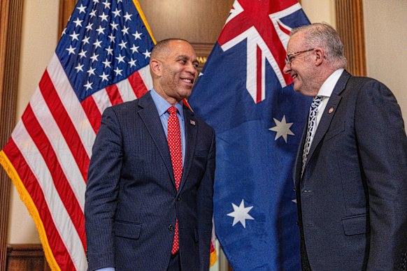 Albanese with Hakeem Jeffries – the leader of the Democrats in the House of Representatives – on Tuesday.