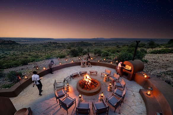 The sunken courtyard is the place to gather at sunset.