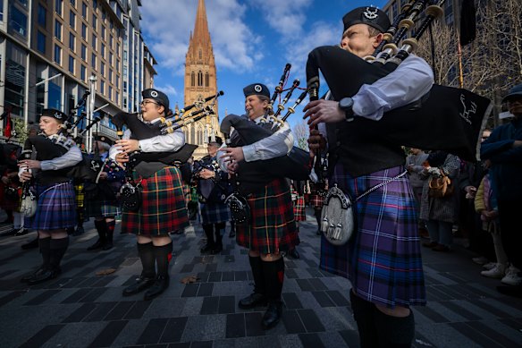 Pipers join the record attempt in the City Square on Sunday