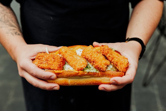Chunky crumbed fish fingers. Make sure you go for the chilli.