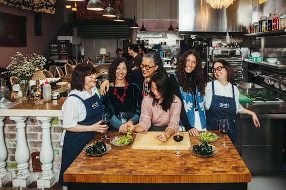  Blanca Mejia (Olotl), Sivine Tabbouch (Sunday Kitchen), Kylie Kwong, Palisa Anderson (Chat Thai), Karima Hazim (Sunday Kitchen), and Blanca Perera (Olot) at Baba’s Place.