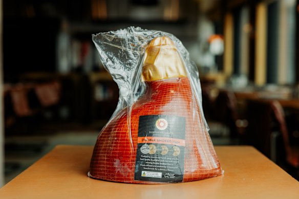 Sunshine Meats double-smoked bone-in ham.