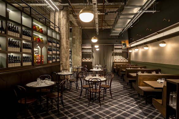 Cellar &amp; Caffetteria’s dining area features booths.