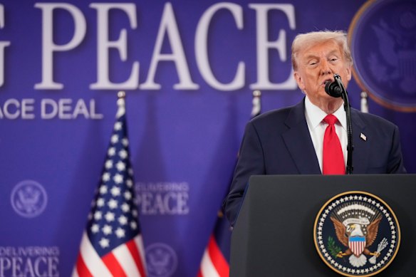 US President Donald Trump speaking during a signing ceremony at the ASEAN summit in Kuala Lumpur.