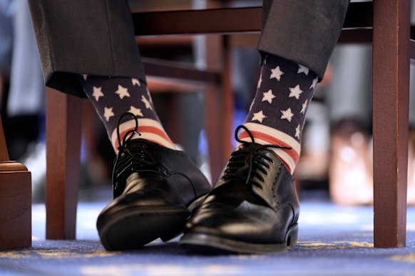 Socks worn by FBI Director Kash Patel, as he appeared before the House Judiciary Committee on Wednesday (Thursday AEST).