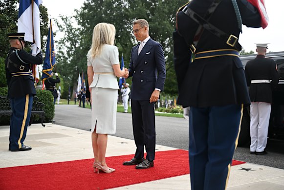 Finnish President Alexander Stubb arrives at the White House on Monday.