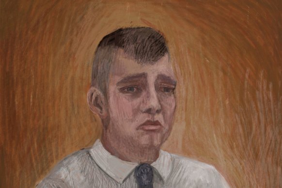 A court sketch of Lachlan Young, accused killer of Hannah McGuire.