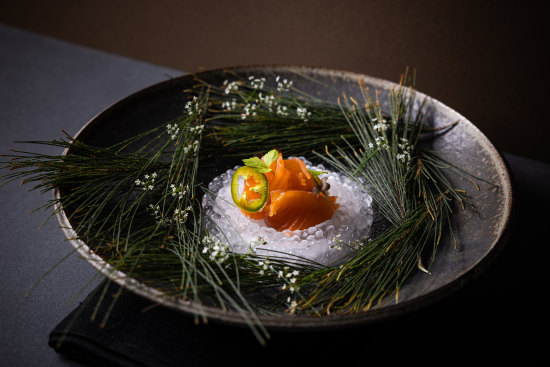 Tasmanian salmon with pickled jalapeno and shiso cress at Amara.