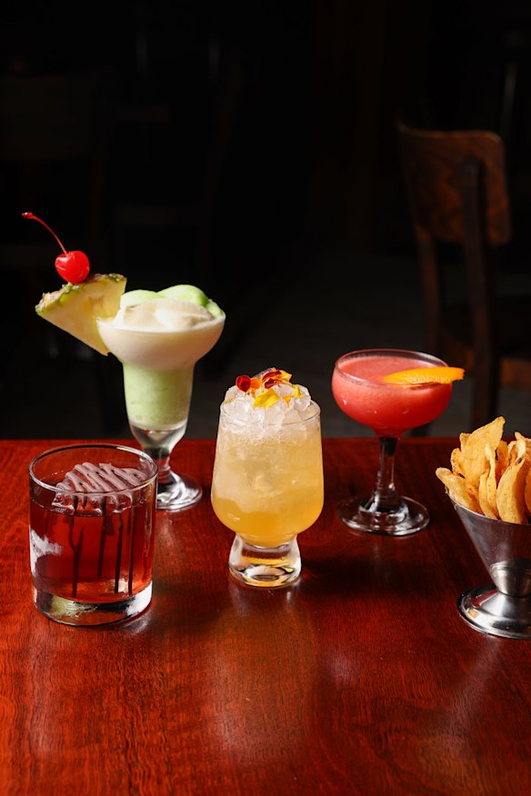  Ice Magic Old Fashioned, Midori Splice, Marigold Rush and Rhubarb Marg. 